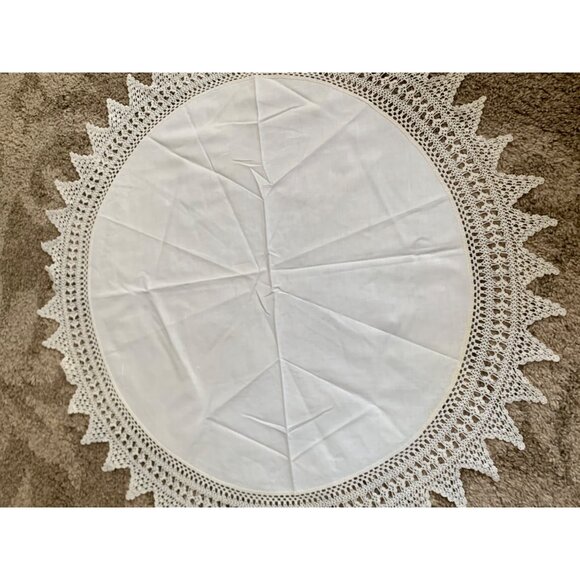 Handmade White Crochet Lace Round Tablecloth 40" - Picture 11 of 15